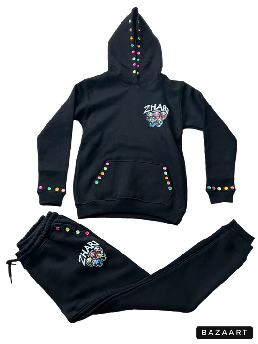Zhari Kids Rhinestone Pullover set